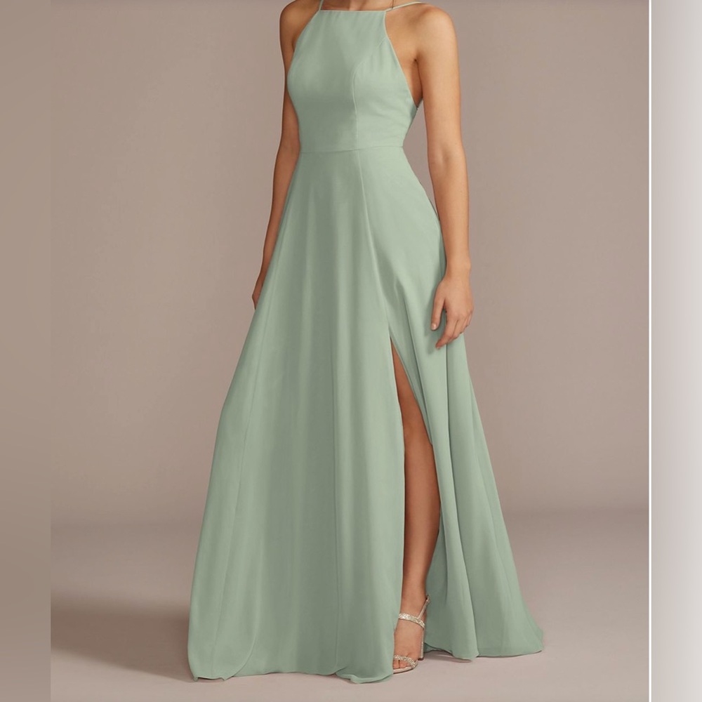 Dusty Sage High Neck Bridesmaid Dress Size 4
